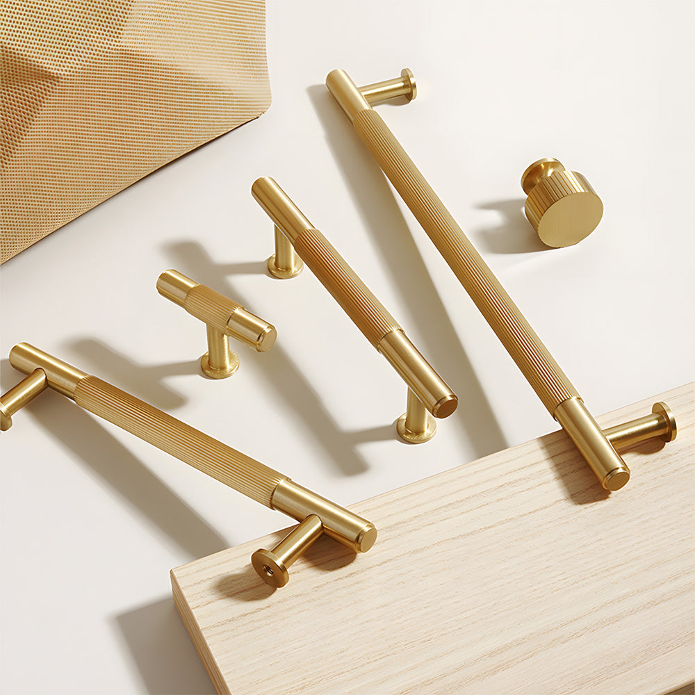 Gold Vintage Lined Brass Kitchen Cabinet Handles by LookiDecor