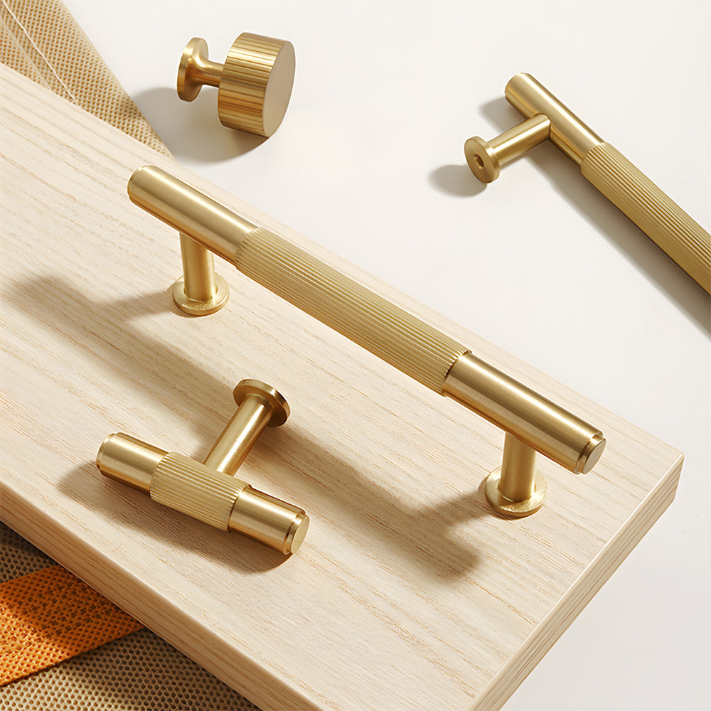 Gold Vintage Lined Brass Kitchen Cabinet Handles by LookiDecor