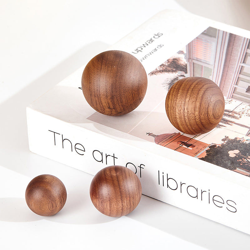 Beech and Walnut Wood Round Cabinet Knobs