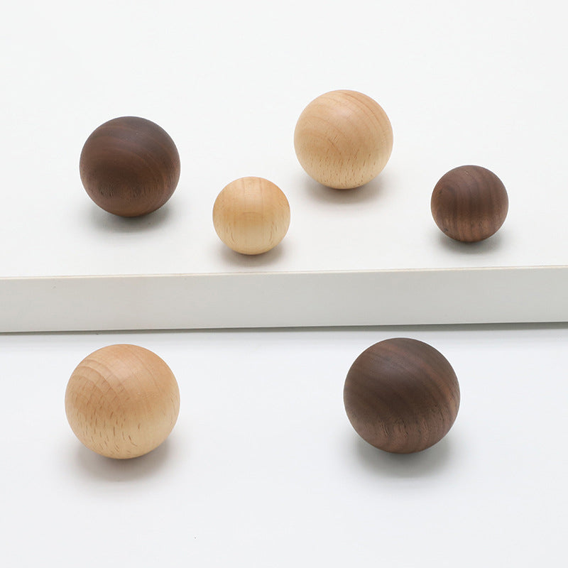 Beech and Walnut Wood Round Cabinet Knobs