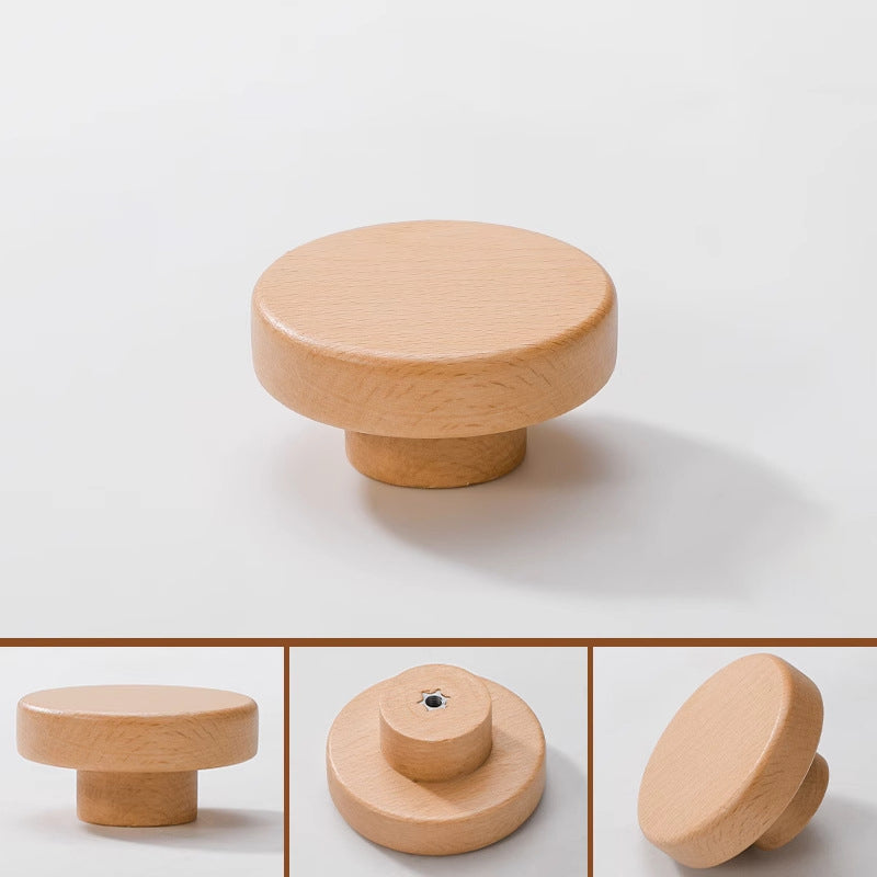 Round Beech and Walnut Wood Cabinet Knobs