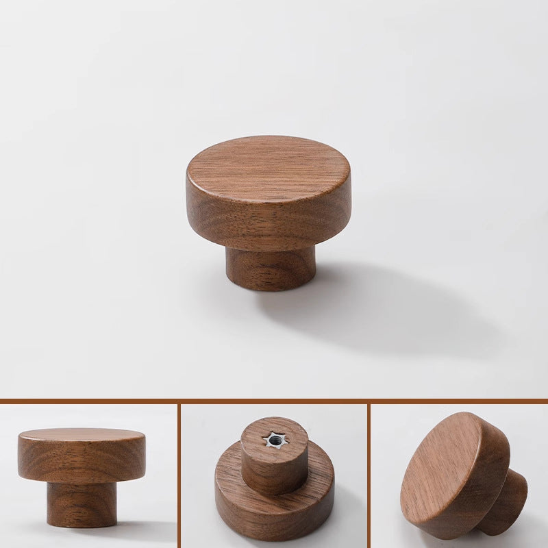 Round Beech and Walnut Wood Cabinet Knobs