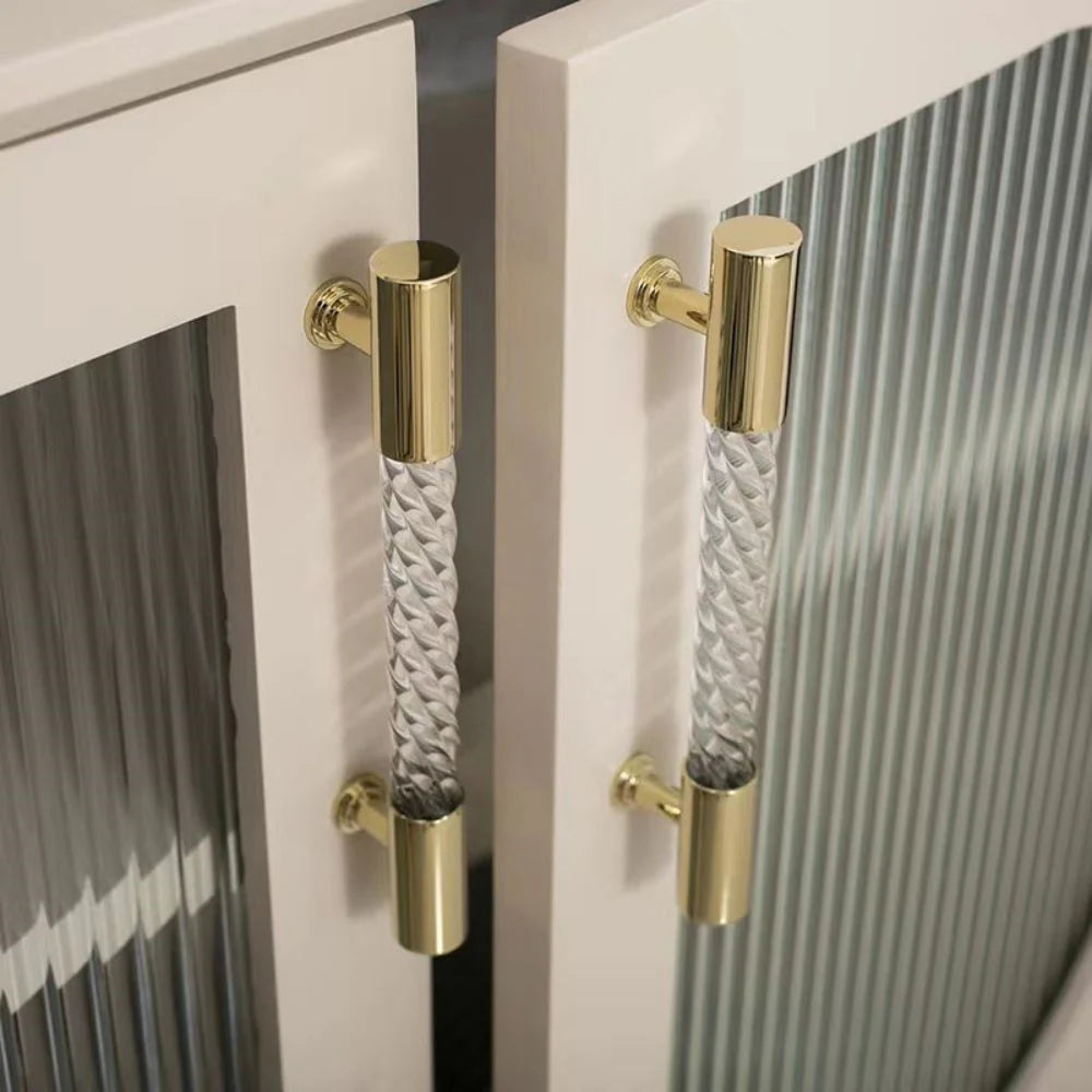Gold Satin Finish Acrylic Knurled Lines Designed Cabinets T Bar Handle by LookiDecor