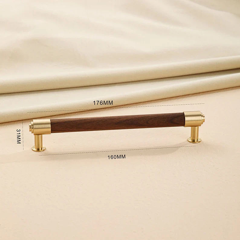 Walnut Wood Cabinet Handles and Drawer Pulls with Gold Brass for Kitchens by LookiDecor