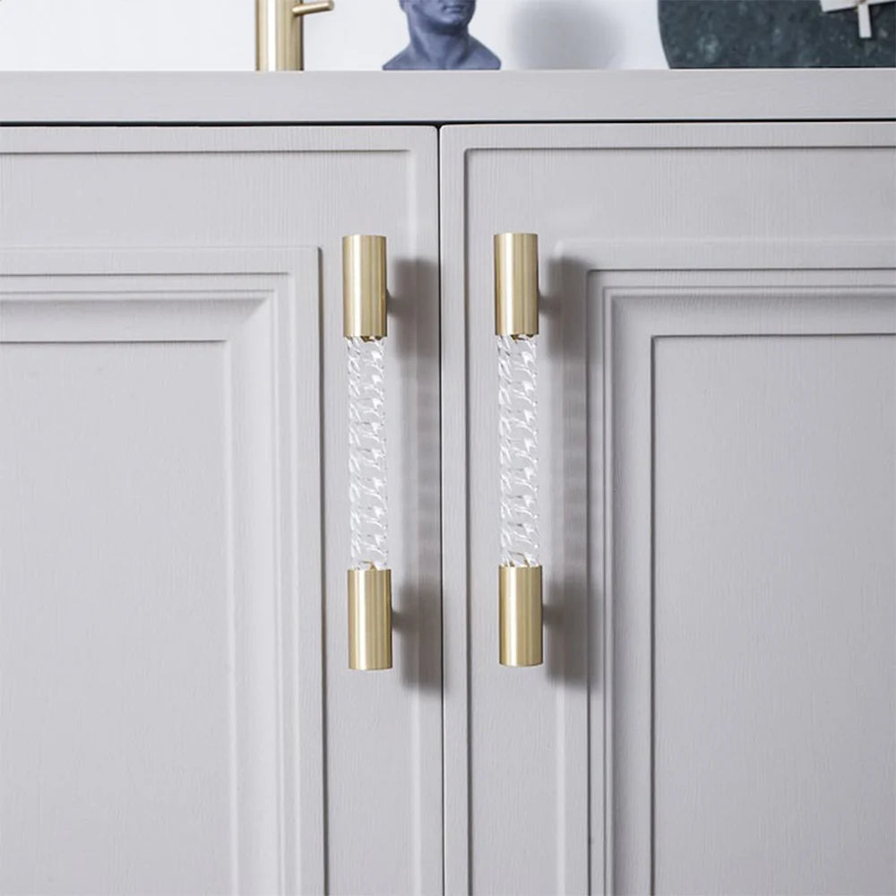 Gold Satin Finish Acrylic Knurled Lines Designed Cabinets T Bar Handle by LookiDecor