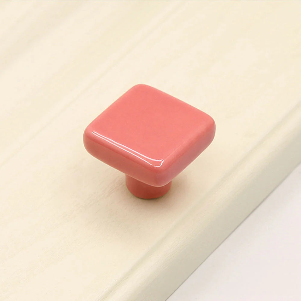 Pink Ceramic Square Shape Children's Cabinet Drawer Knobs by LookiDecor