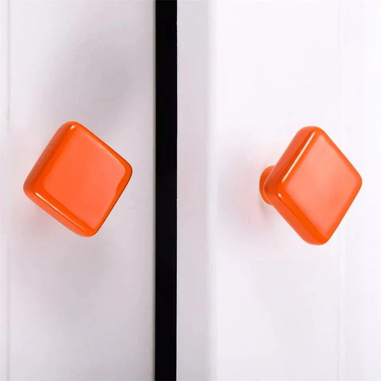 Orange Ceramic Square Shape Children's Cabinet Drawer Knobs by LookiDecor