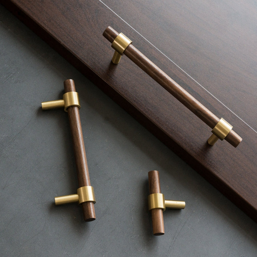 Vintage Wooden Brass Kitchen Cabinet Pulls and Handles by LookiDecor