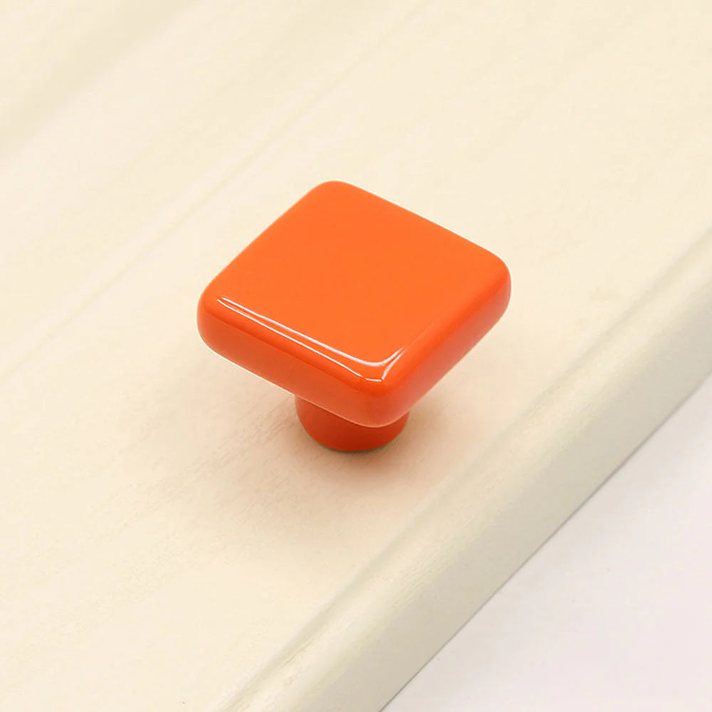Orange Ceramic Square Shape Children's Cabinet Drawer Knobs by LookiDecor
