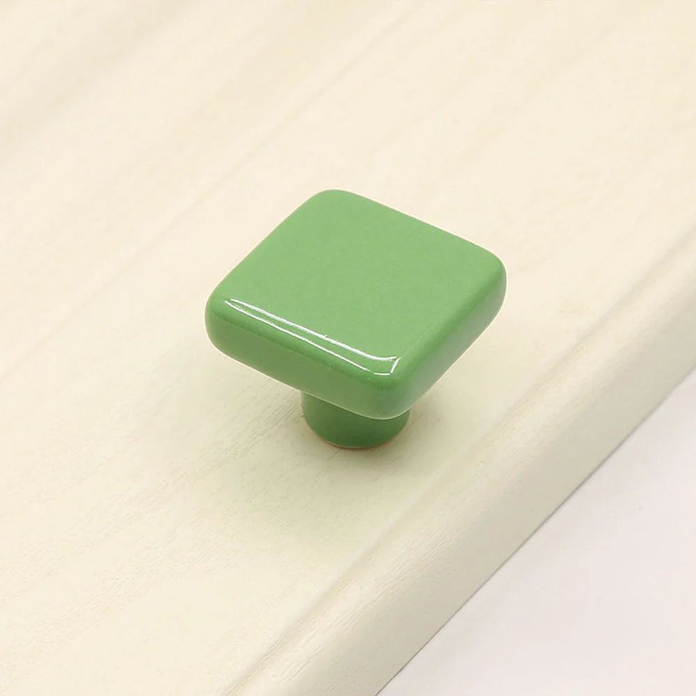 Green Ceramic Square Shape Children's Cabinet Drawer Knobs by LookiDecor