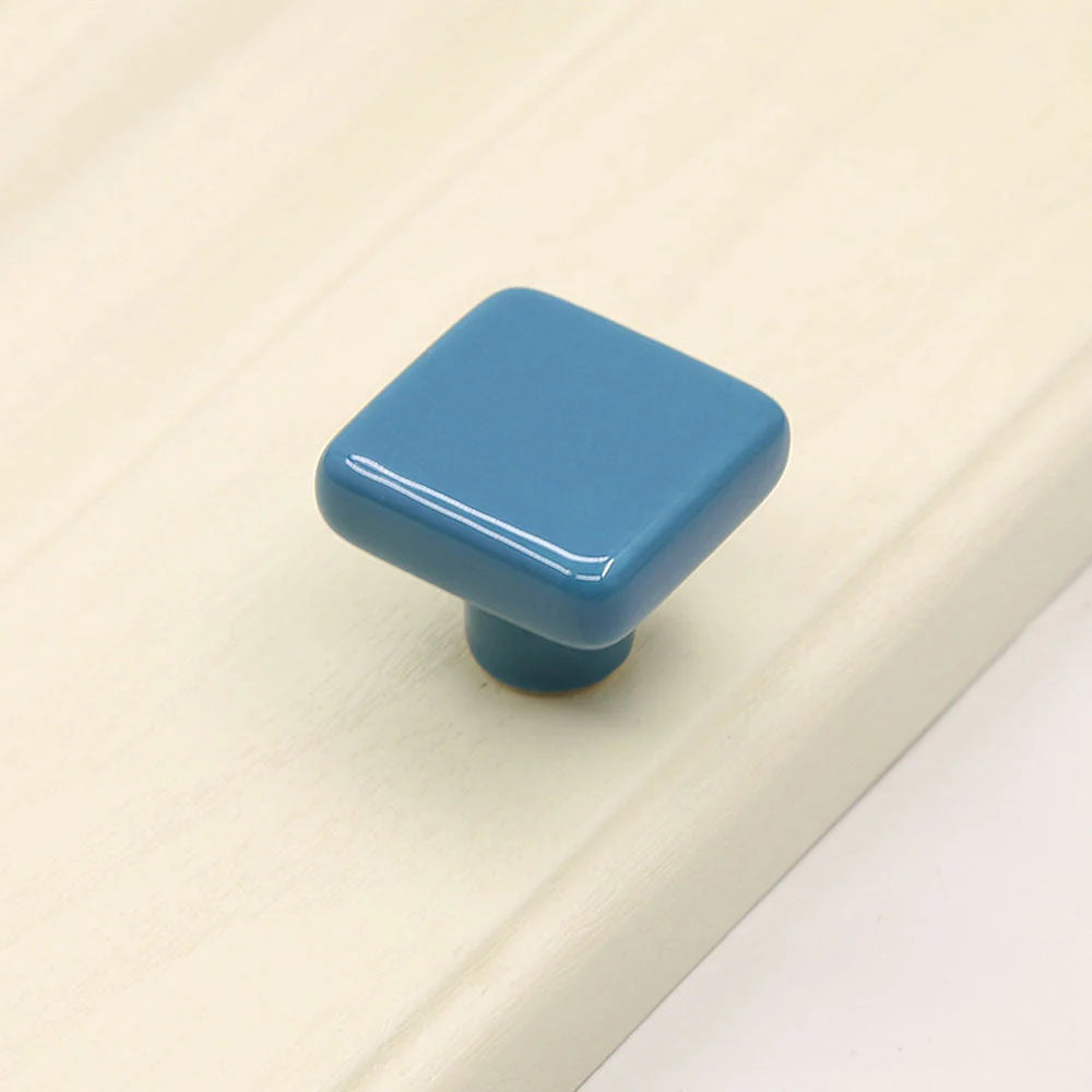 Blue Ceramic Square Shape Children's Cabinet Drawer Knobs by LookiDecor