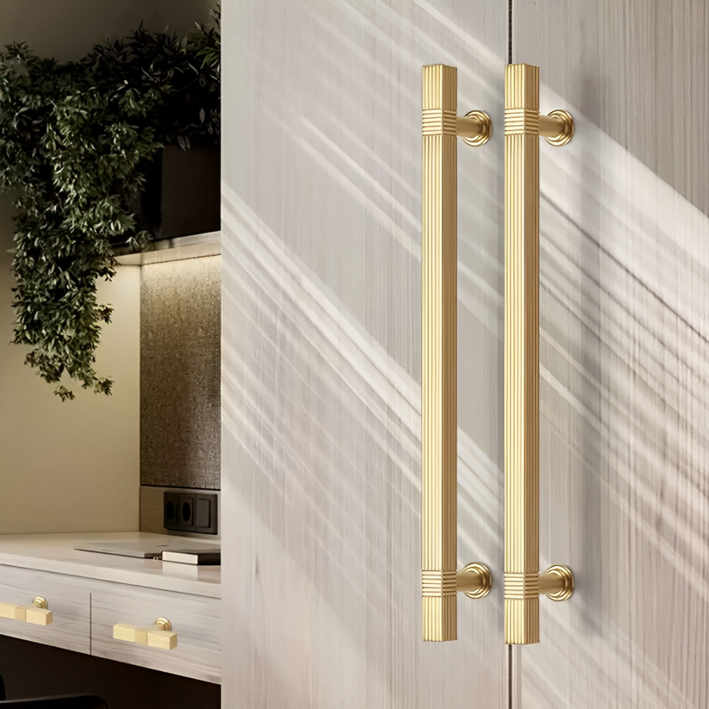 Gold Stain Finish Knurled Design Kitchen Cabinet Bar Pull Handles by LookiDecor