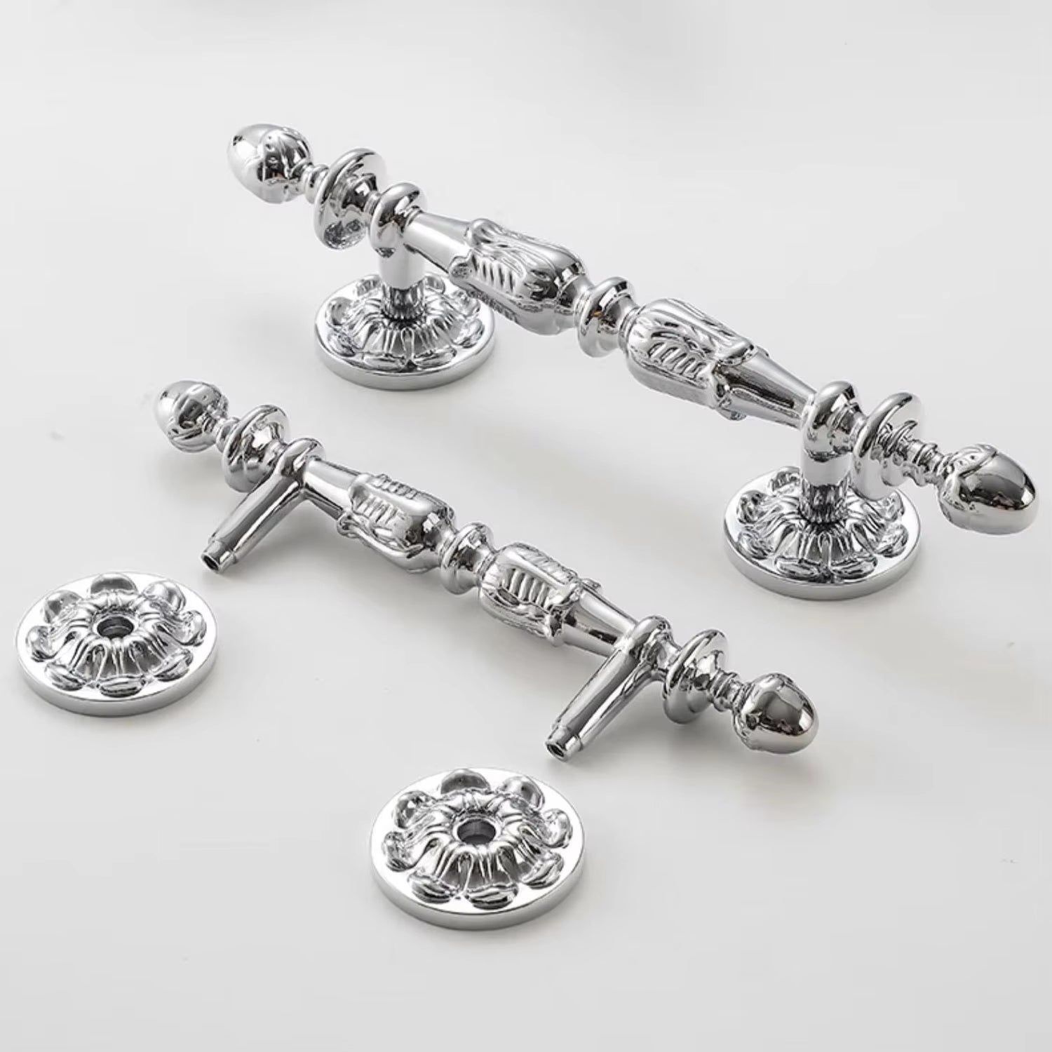 Polished Silver Cabinet Handles and Knobs French Door Pulls by LookiDecor