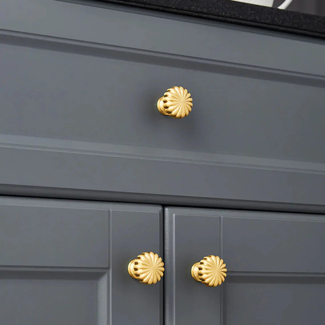 Gold Solid Brass Pumpkin Shape Kitchen Cabinet Knobs by LookiDecor