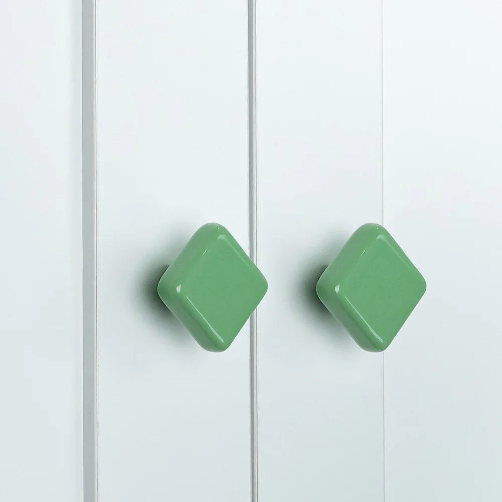 Green Ceramic Square Shape Children's Cabinet Drawer Knobs by LookiDecor