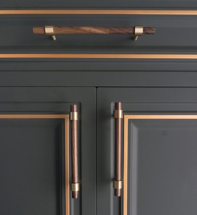 Vintage Wooden Brass Kitchen Cabinet Pulls and Handles by LookiDecor