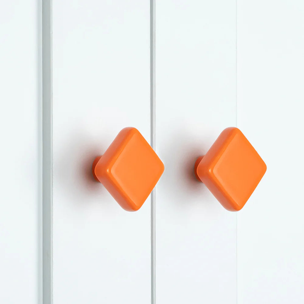 Orange Ceramic Square Shape Children's Cabinet Drawer Knobs by LookiDecor
