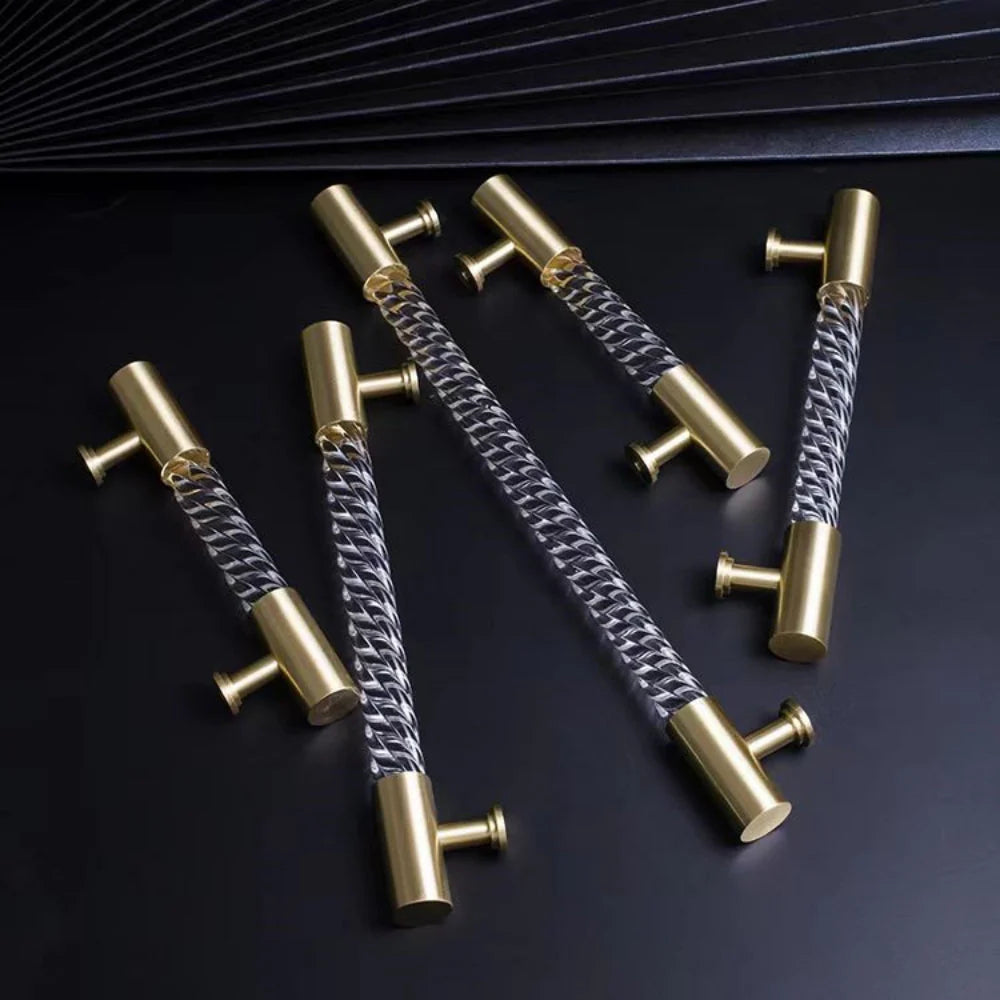 Gold Satin Finish Acrylic Knurled Lines Designed Cabinets T Bar Handle by LookiDecor