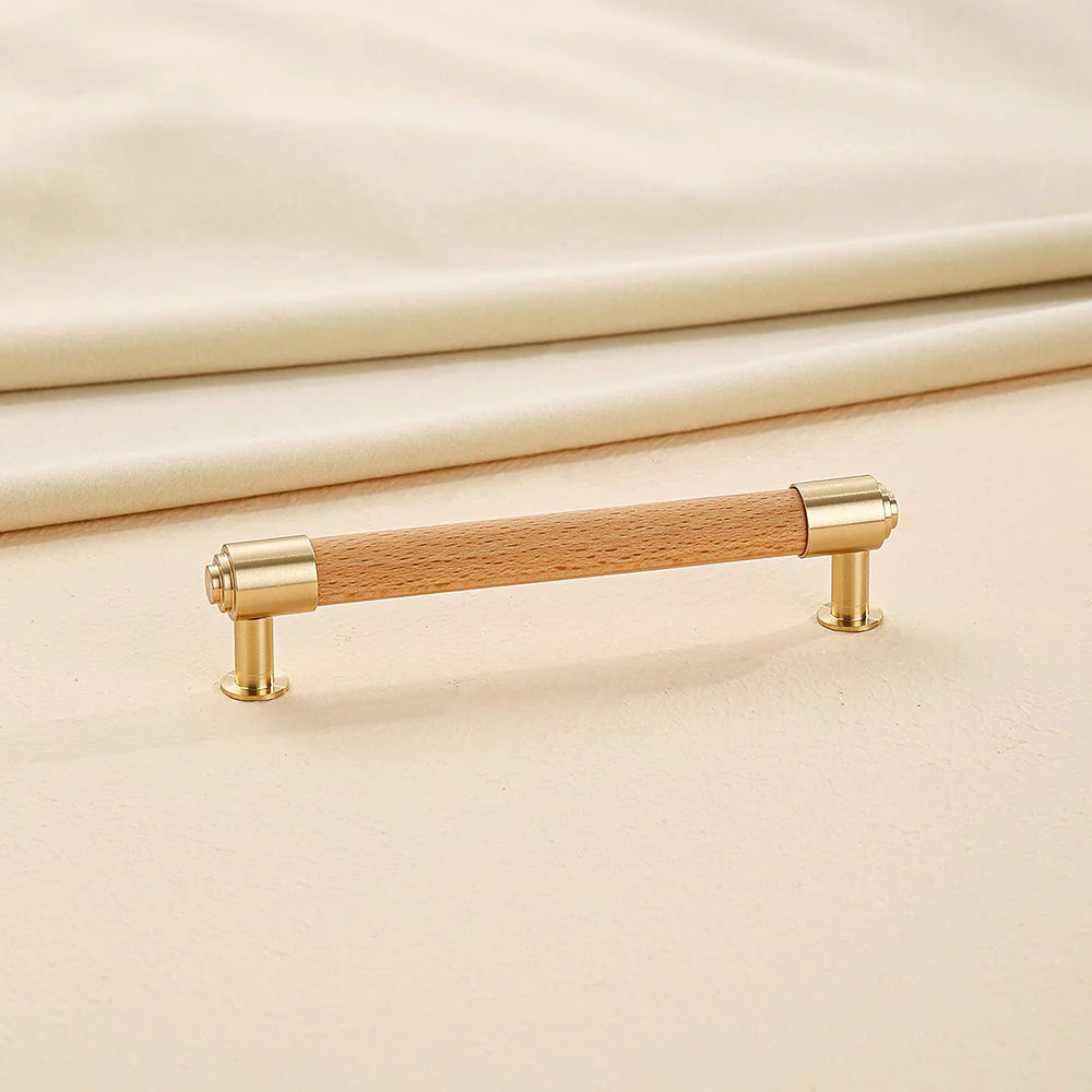 Beech Wood Cabinet Handles and Drawer Pulls with Gold Brass for Kitchens by LookiDecor