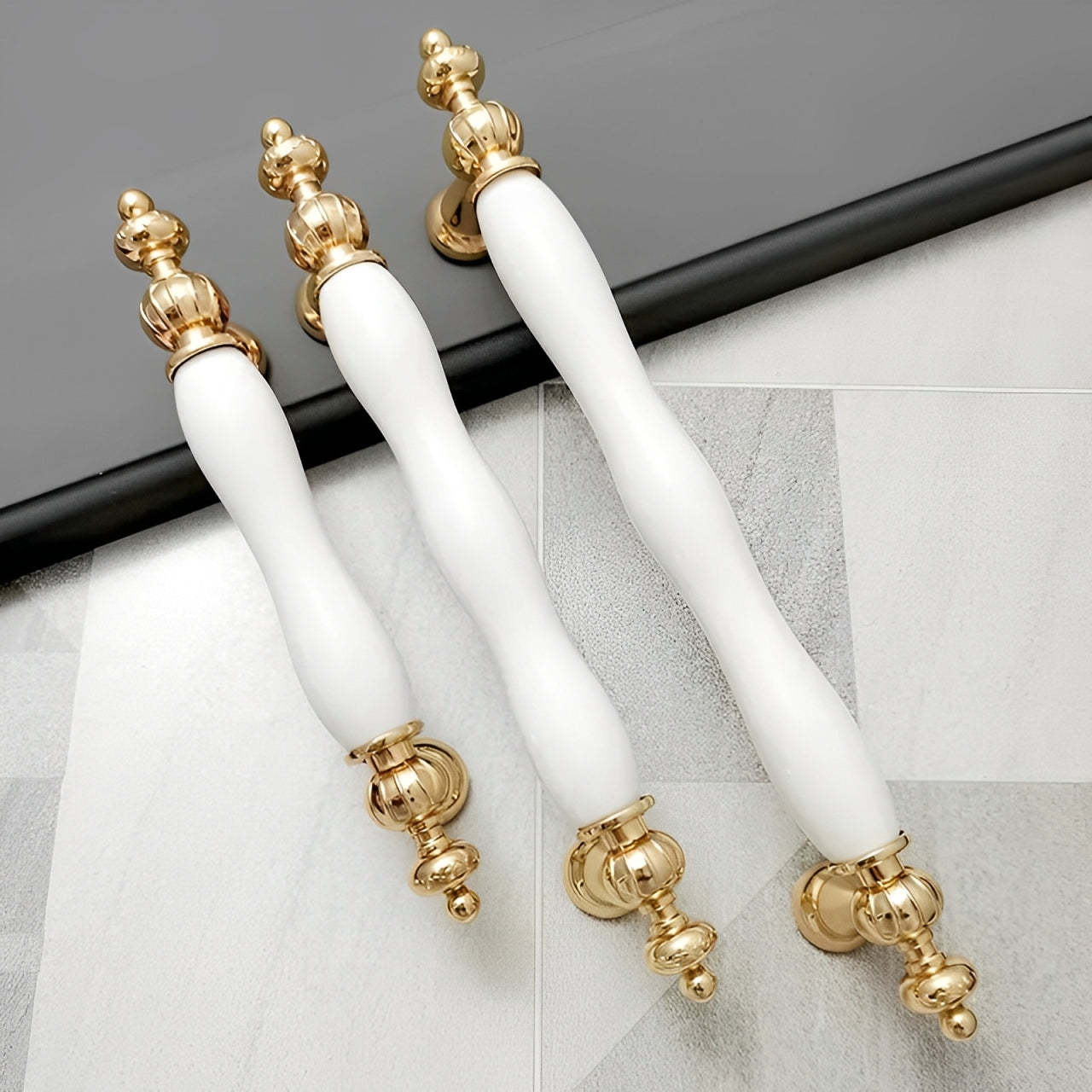 Retro White Ceramic Satin Finish Cabinet Drawer Bar Handles by LookiDecor